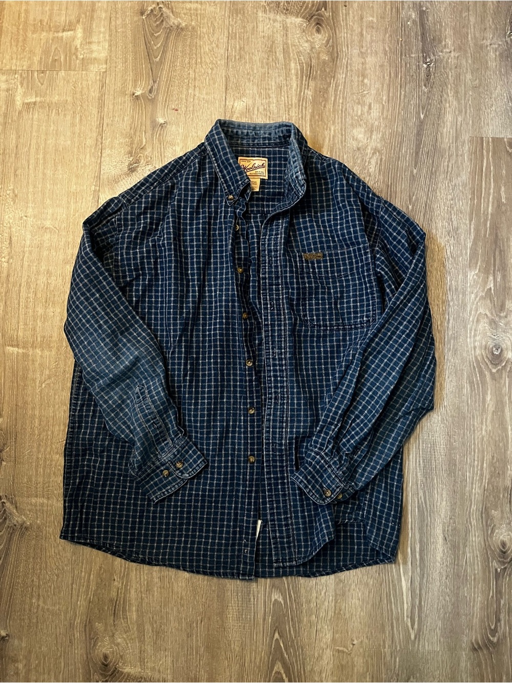 Vintage Woolrich Dark Blue Plaid Button-Up Shirt